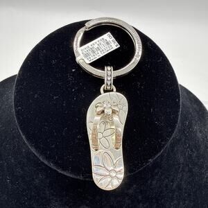 Brighton Crystal Dixie Flower Flip Flop Key Fob Ring Silver Plate Key Chain NWT